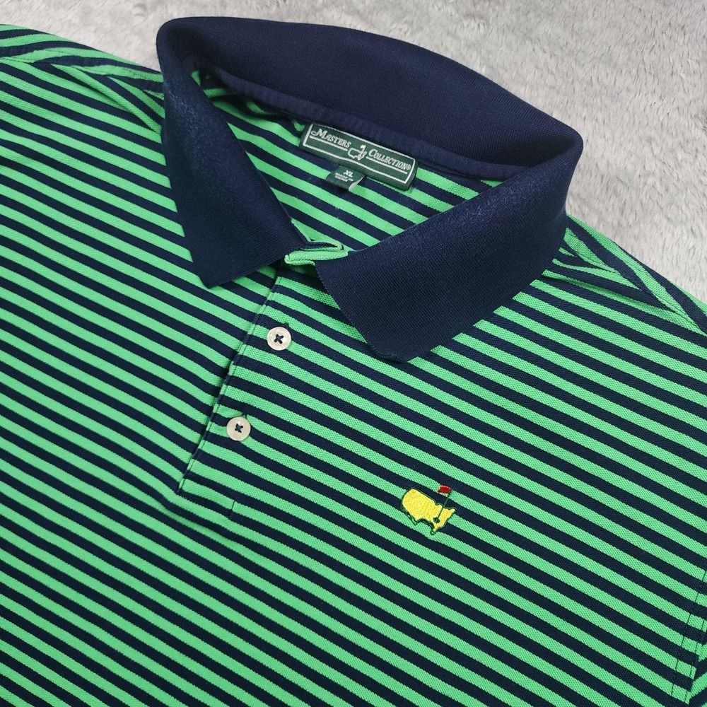 Masters Collection Polo Shirt Mens XL Green Navy Stripe Masters Golf Pima Cotton